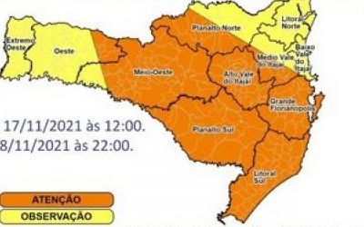 Frente fria em SC traz alerta para temporais com ventos fortes e risco de alagamentos