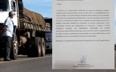 Sindicato dos Caminhoneiros entrega ofício à PRF informando paralisação na BR-470