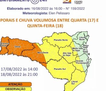Defesa Civil alerta para chegada de frio intenso, temporais e chuvas volumosas em SC